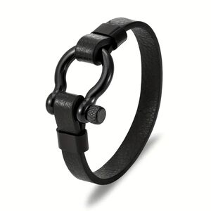 Western Horseshoe Bracelet Unisex Black Faux Leather